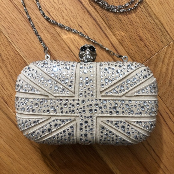 Handbags - Ivory Crystal Skull Union Jack Clutch Purse